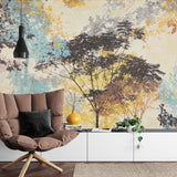 Watercolor forest design adding depth to hallway with natural lighting