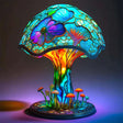 Stained Glass Table Lamp  Mushroom Floral Art Design - Detailed view