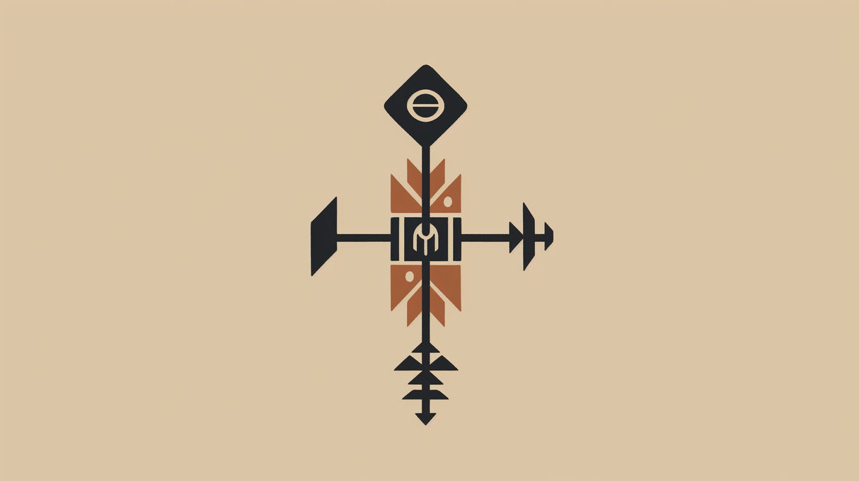 Geometric tribal pattern design file showing detailed black and terracotta symbols on beige background