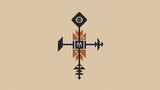 Geometric tribal pattern design file showing detailed black and terracotta symbols on beige background