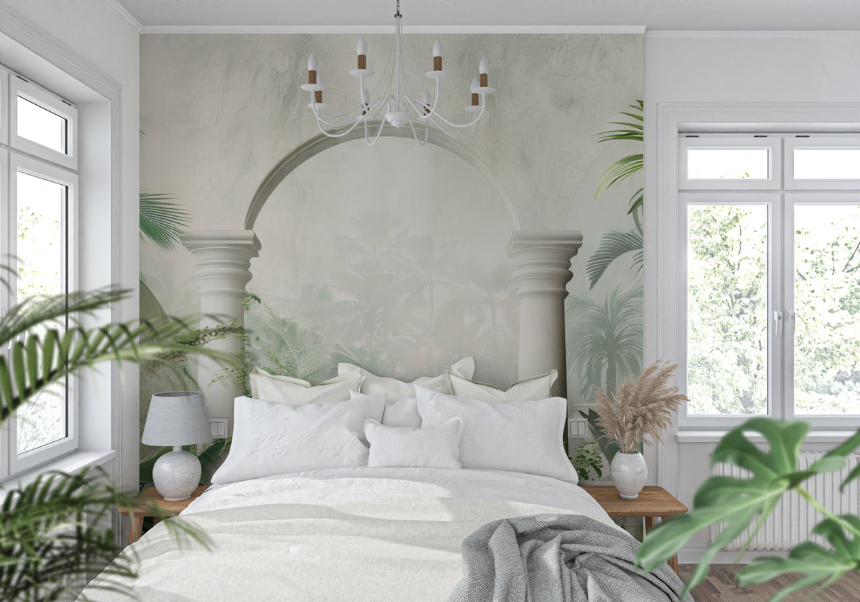 Tropical column wallpaper adding luxury touch to entrance hall
