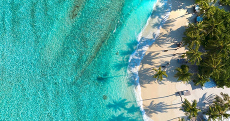 Design file showing detailed aerial paradise beach pattern with pristine shores and crystal waters