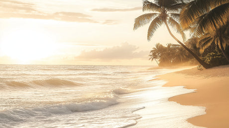 Beach paradise wallpaper design file showing detailed golden sunset and palm trees pattern