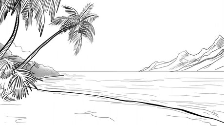 Coastal line art mural bringing beach vibes to a bright master bedroom