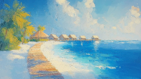 Beach paradise design file showing detailed ocean bungalows and turquoise water pattern