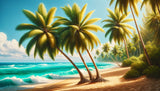 Beach paradise wallpaper design file showing detailed palm trees and turquoise ocean waves pattern