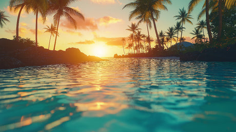 Beach sunset design file showing detailed palm trees and golden sky pattern