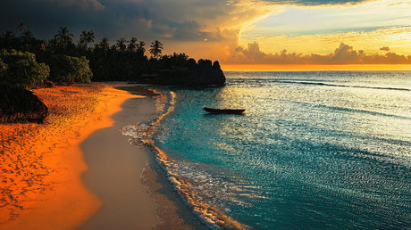 Beach paradise wallpaper design file showing detailed sunset colors and turquoise waters