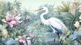 Design file of white crane with lotus flowers pattern showing intricate botanical details
