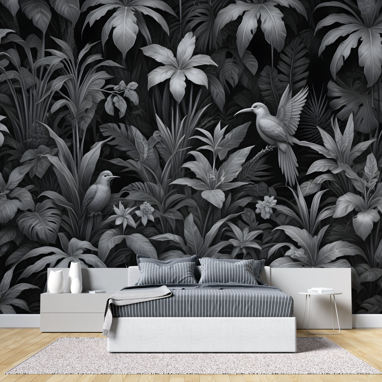 Tropical paradise mural making statement in contemporary hallway