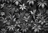 Black and white tropical birds design file showing intricate botanical pattern and exotic birds