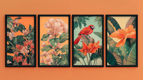 Tropical birds wallpaper design file showing detailed parrot and floral pattern