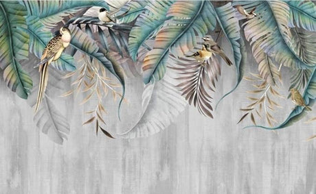 Tropical birds and exotic leaves design file showing intricate pattern details and color palette