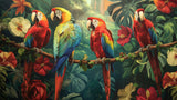 Tropical birds and exotic flowers design file showing detailed macaw pattern and rich color palette