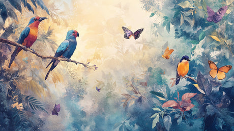 Tropical birds paradise garden design file showing detailed exotic birds and butterfly pattern