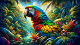 Macaw paradise wallpaper design file showing intricate details and rich tropical colors