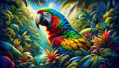 Macaw paradise wallpaper design file showing intricate details and rich tropical colors