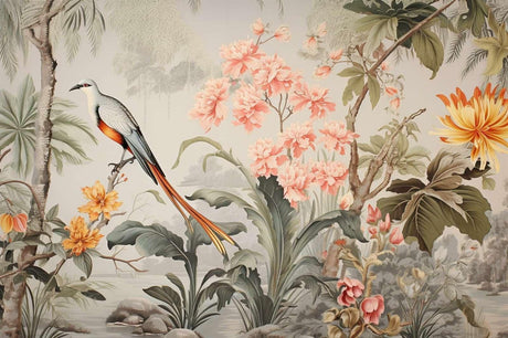 Tropical birds and flowers design file showing detailed pattern and true colors