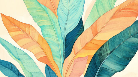 Watercolor tropical leaf wallpaper design file showing detailed botanical pattern
