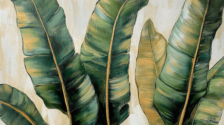 Banana leaves with gold accents wallpaper design file showing intricate pattern details and metallic veining
