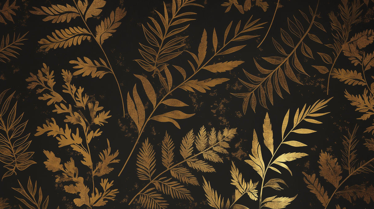 Elegant black and gold tropical foliage design file showing detailed botanical pattern