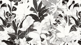 Black and white botanical wallpaper design file showing detailed tropical foliage pattern