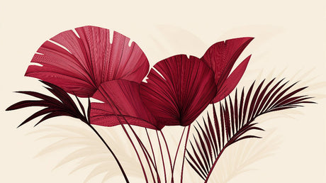 Burgundy fan palm design file showing detailed botanical pattern and rich wine-red tones
