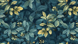 Tropical leaf pattern design file showing intricate teal and gold foliage details