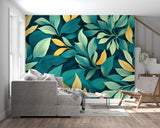 Green and gold tropical wallpaper transforming home office with natural vibes