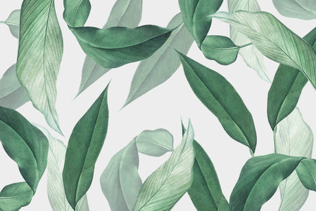 Detailed design file showing rich green tropical leaves pattern on white background