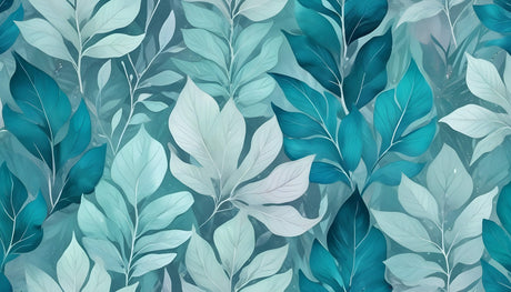 Design file showing detailed tropical leaf pattern in turquoise and mint tones