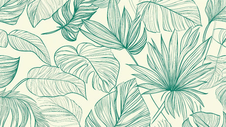 Green botanical line art wallpaper design file showing delicate leaf pattern on cream background