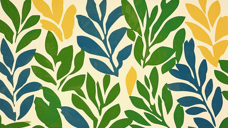 Tropical leaf wallpaper design file showing modern abstract pattern in green, teal and yellow