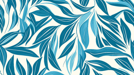 Tropical foliage wallpaper design file showing detailed blue leaf pattern on ivory background