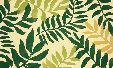 Modern botanical pattern design file showing detailed tropical green leaves on warm beige background