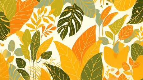Retro botanical design file showing detailed monstera leaf pattern in orange and green