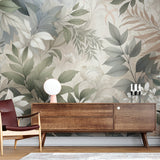 Tropical Foliage Mural Wallpaper | Sage Green Botanical Design