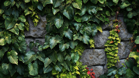 Tropical foliage wallpaper design file showing detailed green leaves and stone texture pattern