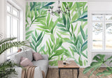 Watercolor leaf mural adding fresh feel to home office space