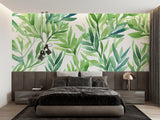 Tropical foliage wallpaper brightening dining room with natural light