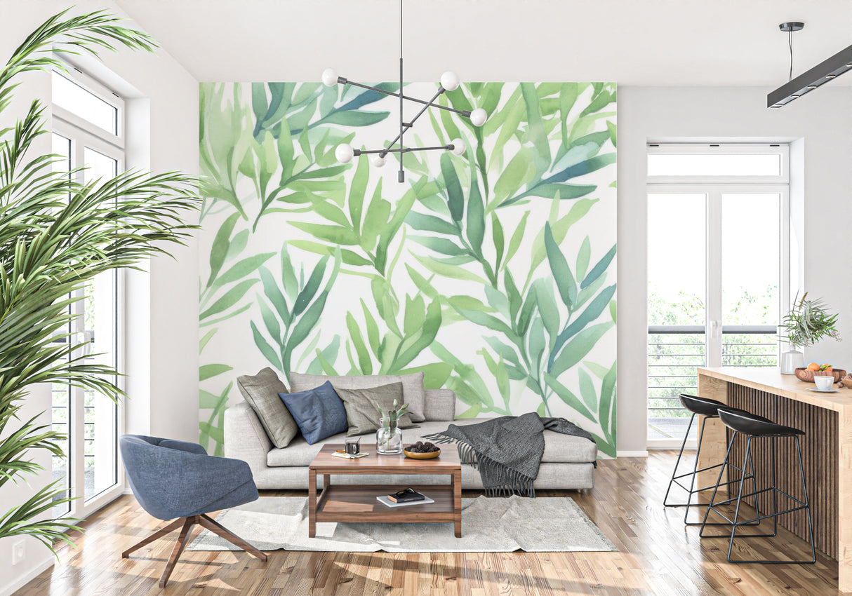 Green leaf pattern making statement in modern bathroom design