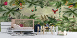 Tropical forest wallpaper adding depth to a bright hallway space