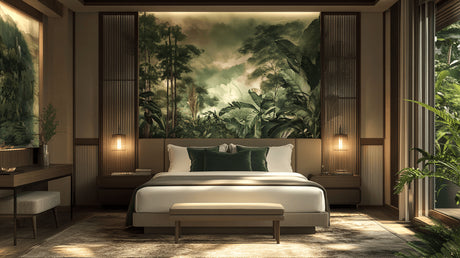 Tropical forest wallpaper design file showing detailed misty jungle pattern