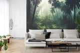 Jungle mural wallpaper in a bedroom, making the space feel connected to nature