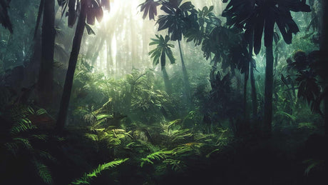Design file of Tropical Forest Mural showing detailed jungle sunrise pattern