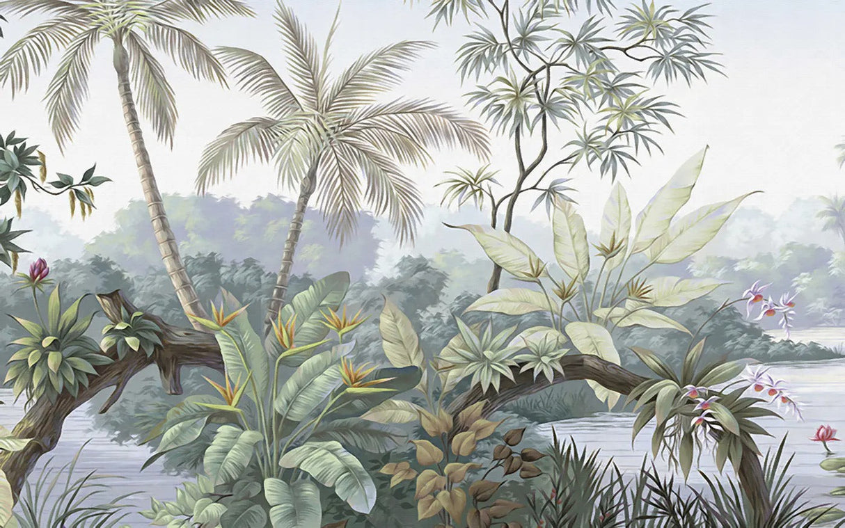Tropical palm paradise design file showing detailed misty forest pattern and rich botanical elements