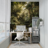Jungle paradise wallpaper transforming a dining room with lush tropical atmosphere