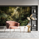 Exotic forest mural adding natural beauty to a bathroom space