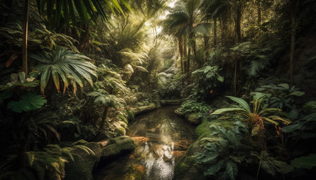 Tropical jungle paradise design file showing detailed sunlit forest pattern