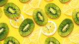 Kiwi and lemon pattern design file showing detailed fruit slices on yellow background